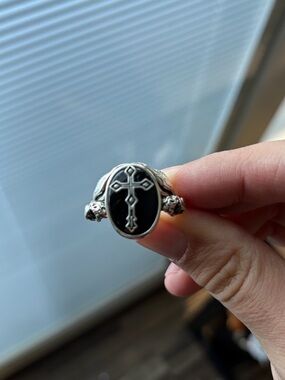Sterling Silver Black Onyx Cross Ring - Men's Fashion Signet
